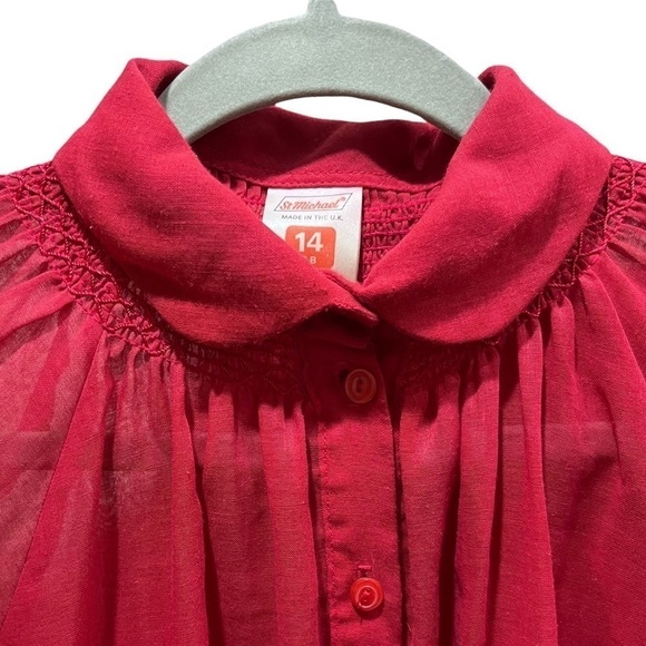 Vintage St. Michael 80’s Semi Sheer Cotton Blend Smocked Blouse Round Collar 10 - Picture 3 of 11